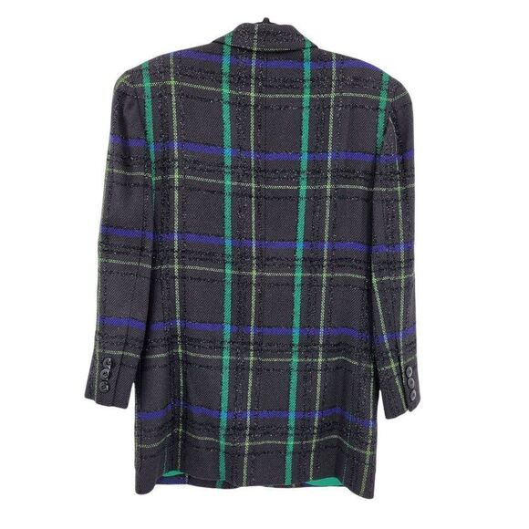 Vtg Ellen Tracy 90's Clueless Wool Sparkle Plaid Boxy Boyfriend Blazer Blue Sz 4 - Picture 3 of 10
